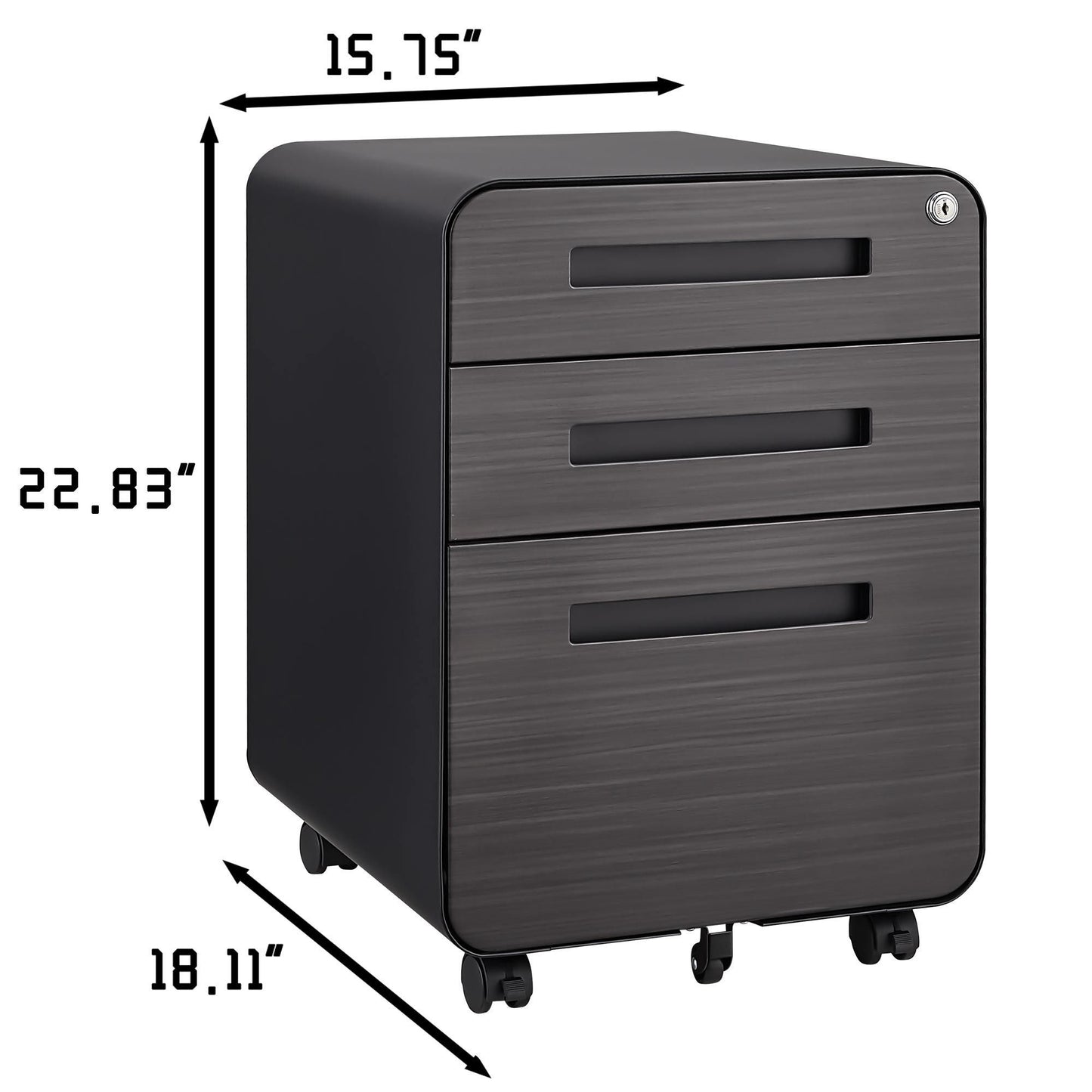 3 Drawer Mobile File Cabinet Under Desk Office,Simple Style Versatile Storage Cabinet for Legal/Letter/A4 Files, 5 Wheel Design Anti-Tilting Cold Rolled Steel Waterproof Moisture-Proof Black