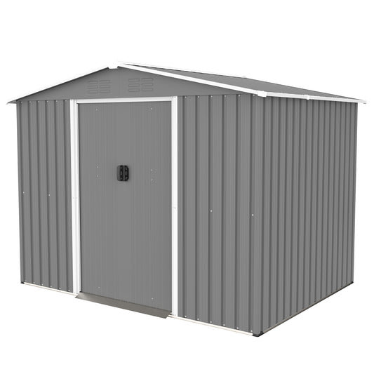 8x6 FT Outdoor Tool Storage Shed with Metal Foundation & Lockable Doors,  All Weather Metal Sheds for Garden, Patio, Backyard, Lawn, Gray