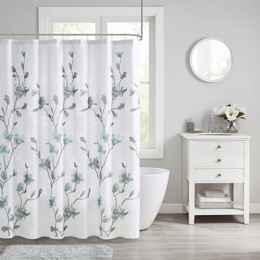 Floral Printed Burnout Shower Curtain