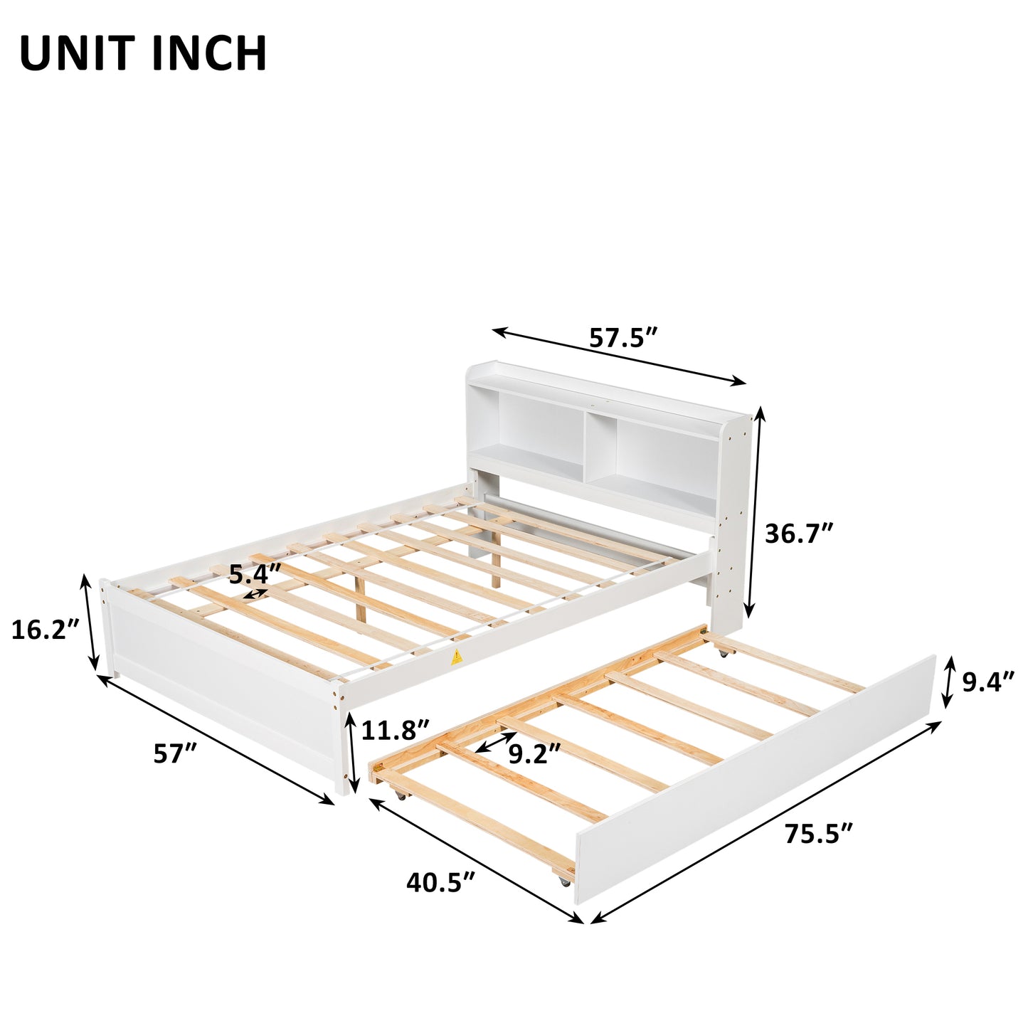 Full Bed with Trundle,Bookcase,White