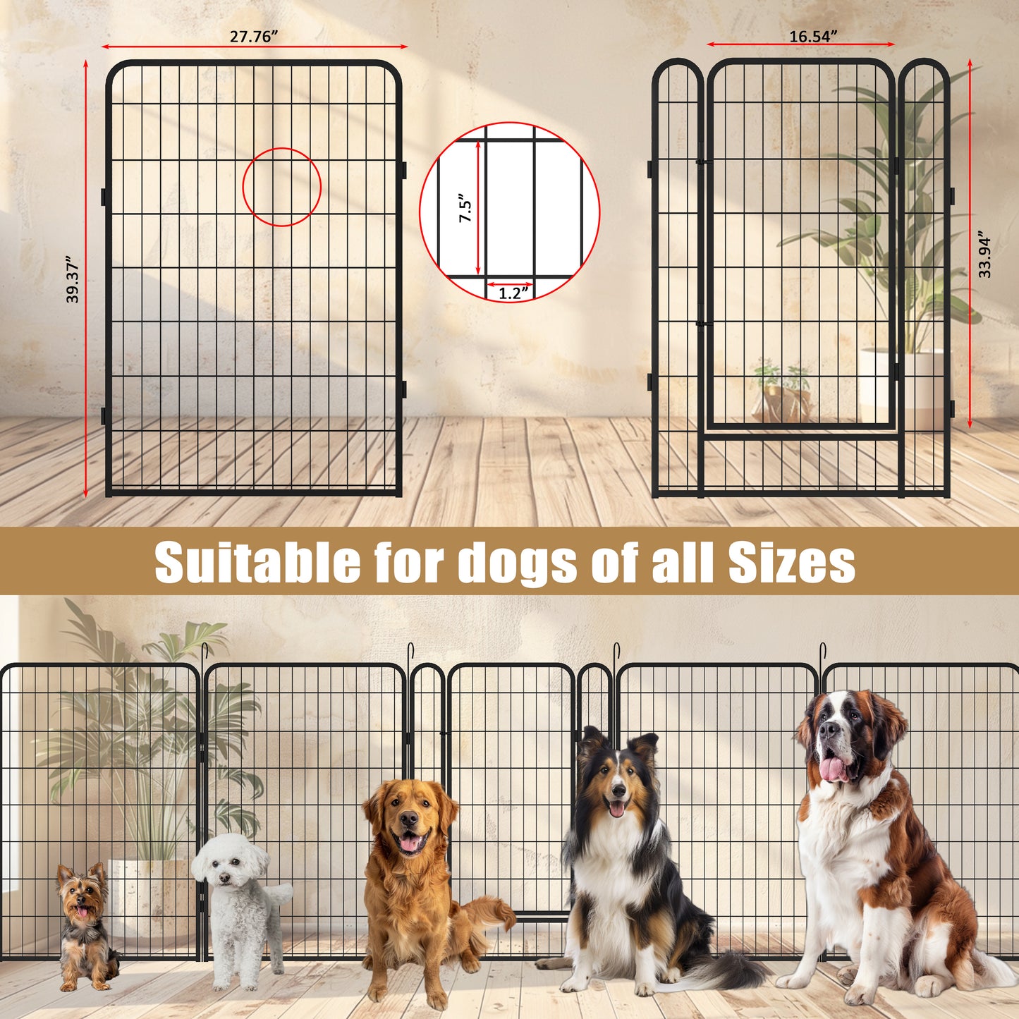 16 Panels Heavy Duty Metal Playpen with door,39.37"H Dog Fence Pet Exercise Pen for Outdoor