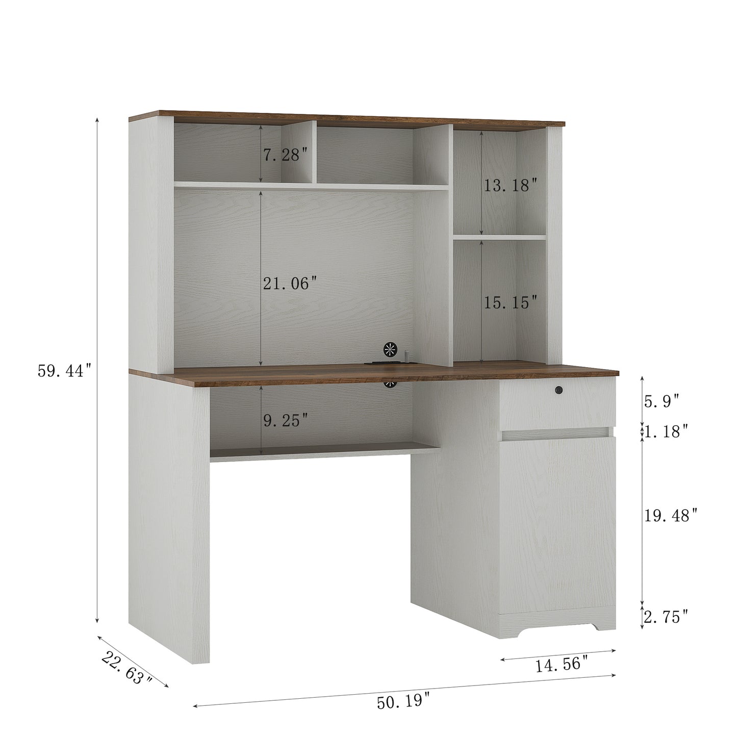 Computer Desk with Hutch & Bookshelf,Wood Executive Desk Teens Student Desk Writing Laptop Home Office Desk with Drawers,3 AC Outlets and 2 USB Charging Ports,Study Laptop Table for Home