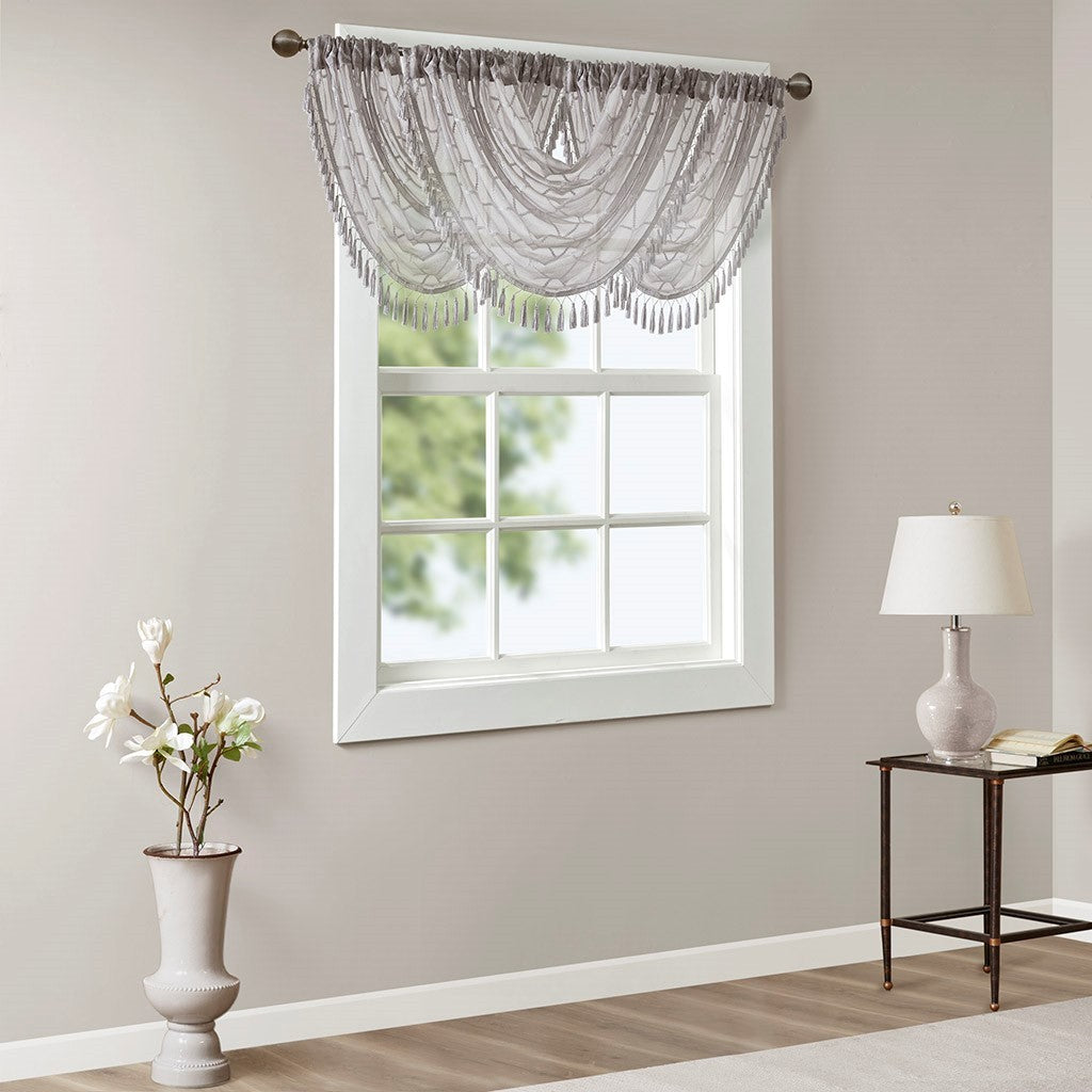 Diamond Sheer Embroidered Waterfall Valance Grey 38x46'