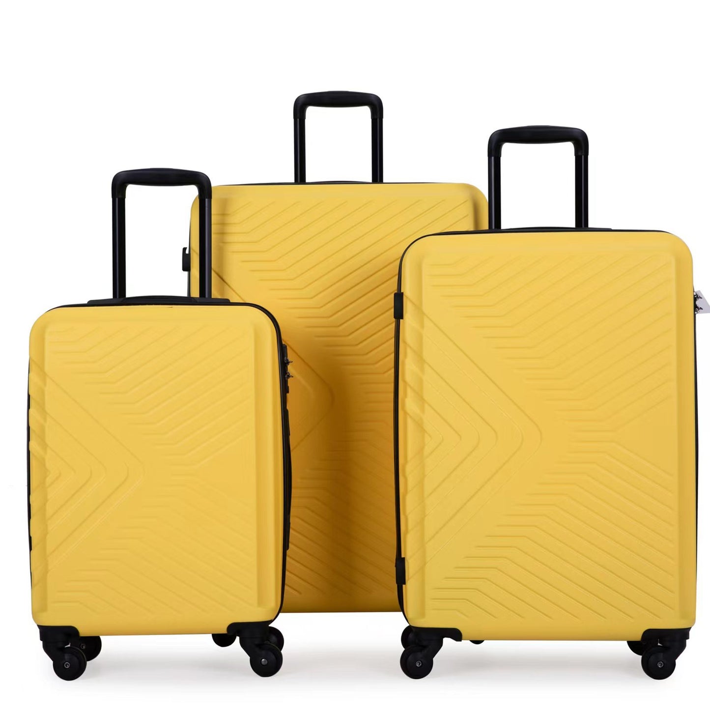 3 Piece Luggage Sets ABS Lightweight Suitcase with Two Hooks, Spinner Wheels, TSA Lock, (20/24/28), Yellow