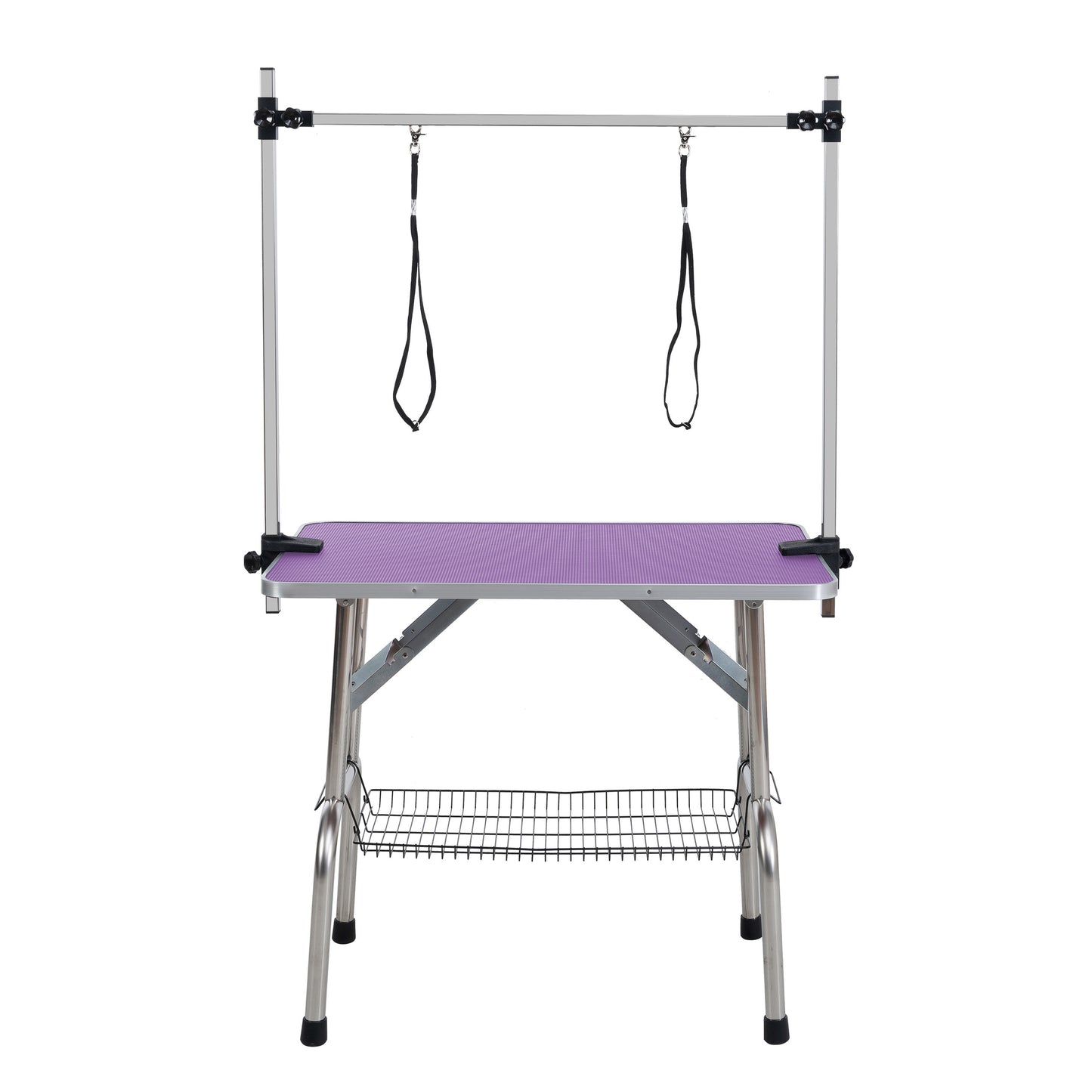 46" Folding Dog Pet Grooming Table Stainless Steel Frame Rubber Mat on Board with Adjustable Arm and Clamps pet dog Cat Grooming Table (PURPLE COLOR)