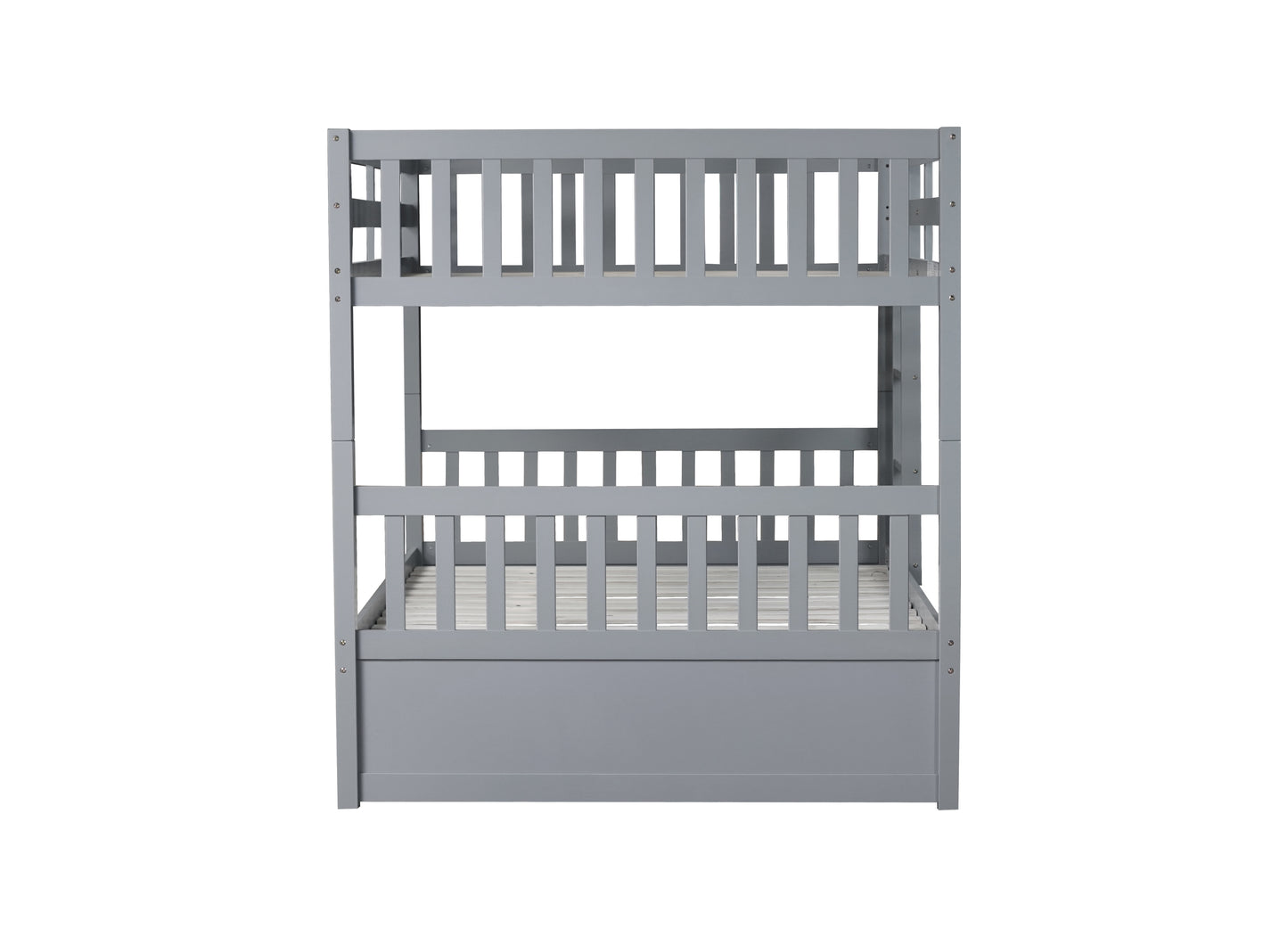 Full Over Full Rubber Wood Bunk Bed with Trundle, Ladder and Guardrails, Convertible to 2 Full Size Beds, with Twin Size Trundle ,Grey(Old Sku:W504S00250)