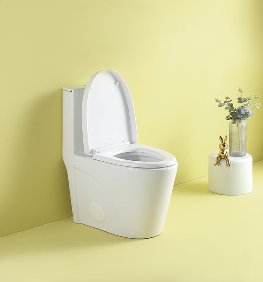 One-Piece Toilet, 1.1/1.60 GPF Water-Efficient Dual-Flush Elongated Comfort Height Floor Mounted, Standard-Size Toilet with Soft Closing Seat Included, Glossy White 23T01-GW-1