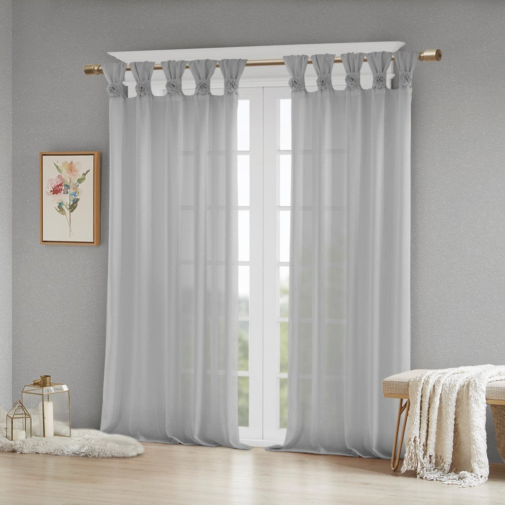 Floral Embellished Cuff Tab Top Solid Curtain Panel(Only 1 Pc Panel)