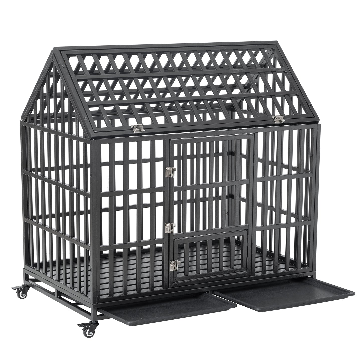 Heavy Duty Dog Cage  pet Crate with Roof & window on roof