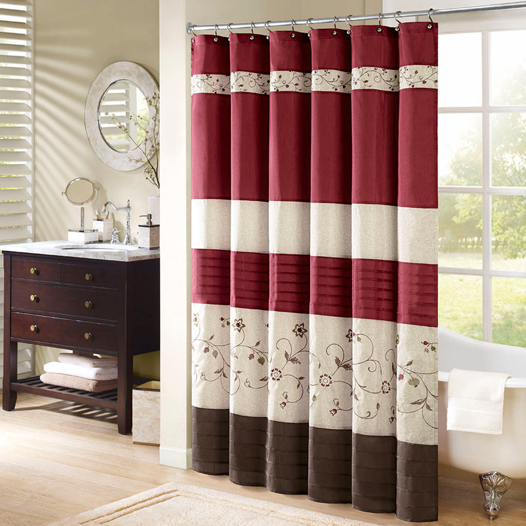 Faux Silk Embroidered Floral Shower Curtain