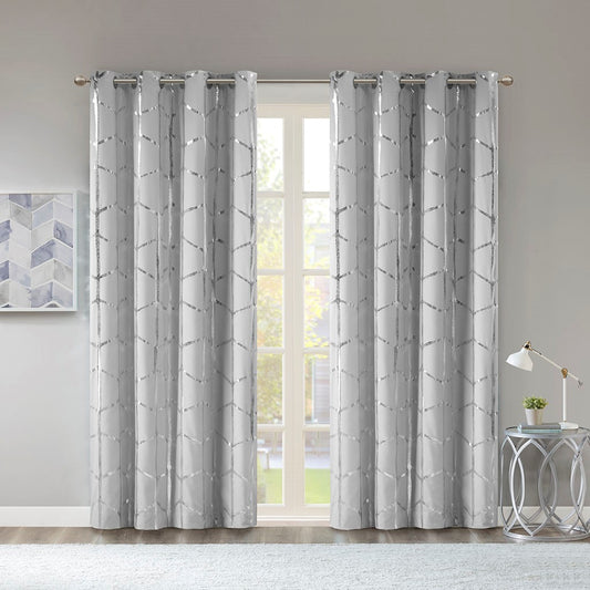 Total Blackout Metallic Print Grommet Top Curtain Panel Pair(2 Pcs Window Panels)