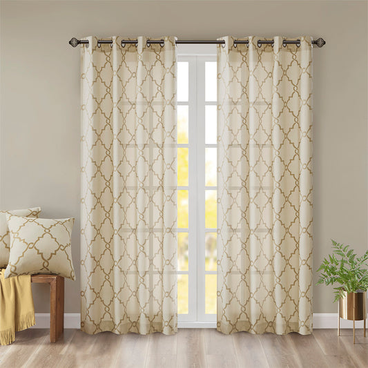 Fretwork Print Grommet Top Window Curtain Panel(Only 1 Pc Panel)