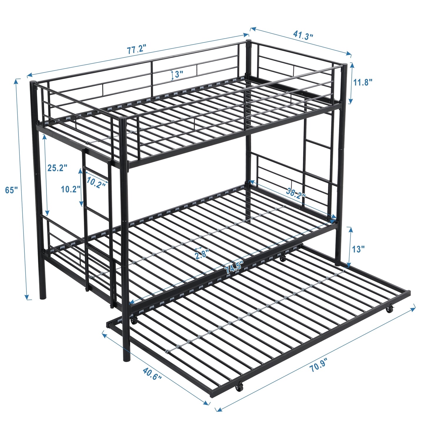 METAL Bunk Bed with trundle  Black