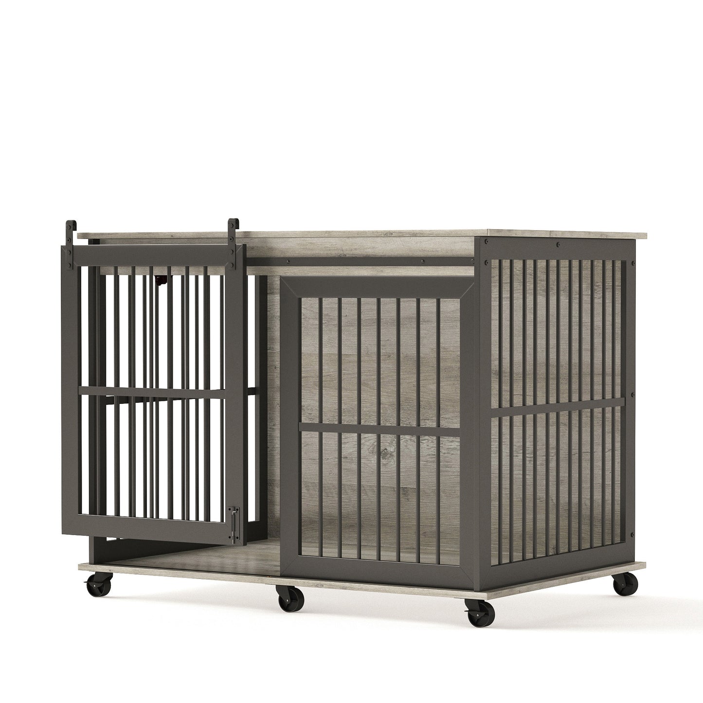 Furniture dog crate sliding iron door dog crate with mat. (Grey,43.7''W x 30''D x 33.7''H)