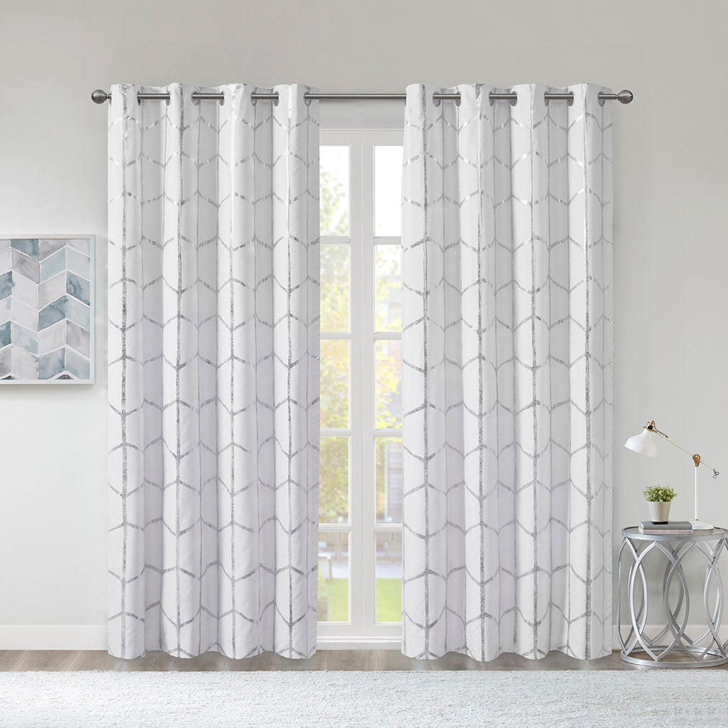 Total Blackout Metallic Print Grommet Top Curtain Panel(Only 1 Pc Panel)