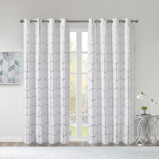 Total Blackout Metallic Print Grommet Top Curtain Panel(Only 1 Pc Panel)