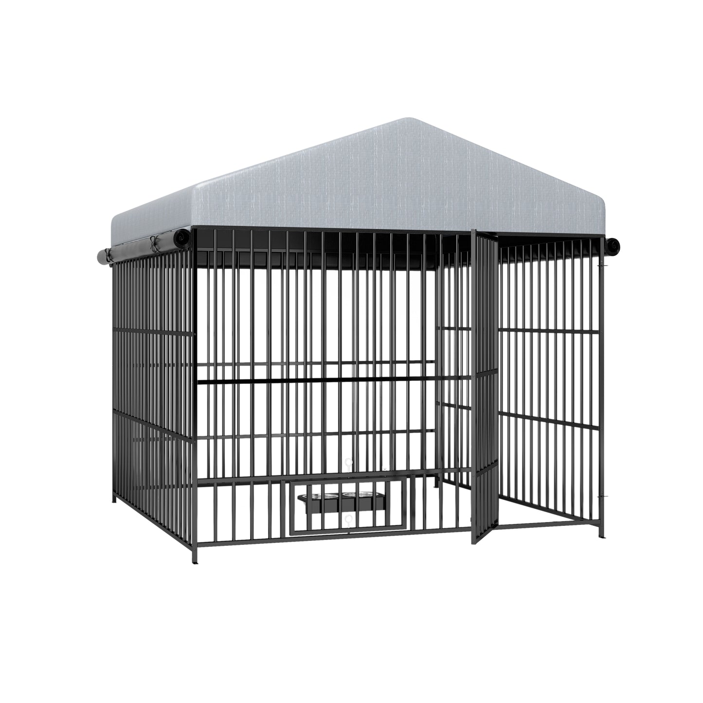 Large Dog Kennel Outdoor Pet Pens Dogs Run Enclosure Animal Hutch Metal Coop Fence with Roof Cover(6.6'L x 6.6'W x 6.4'H)