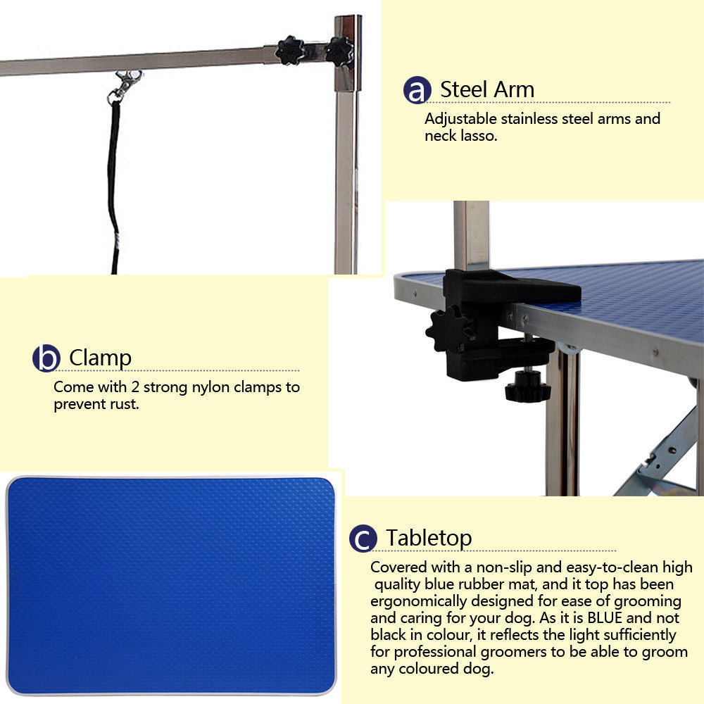 Large Size 46" Grooming Table for Pet Dog and Cat with Adjustable Arm and Clamps Large Heavy Duty Animal grooming table