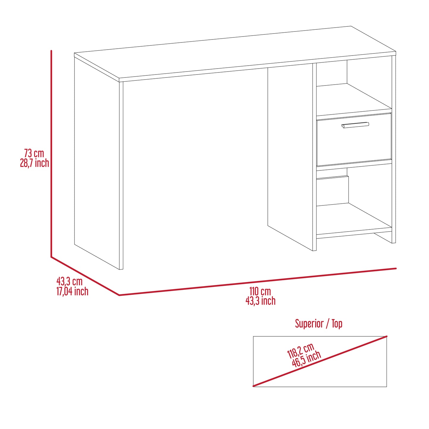 Omma Computer Desk, One Drawer, Two Shelves