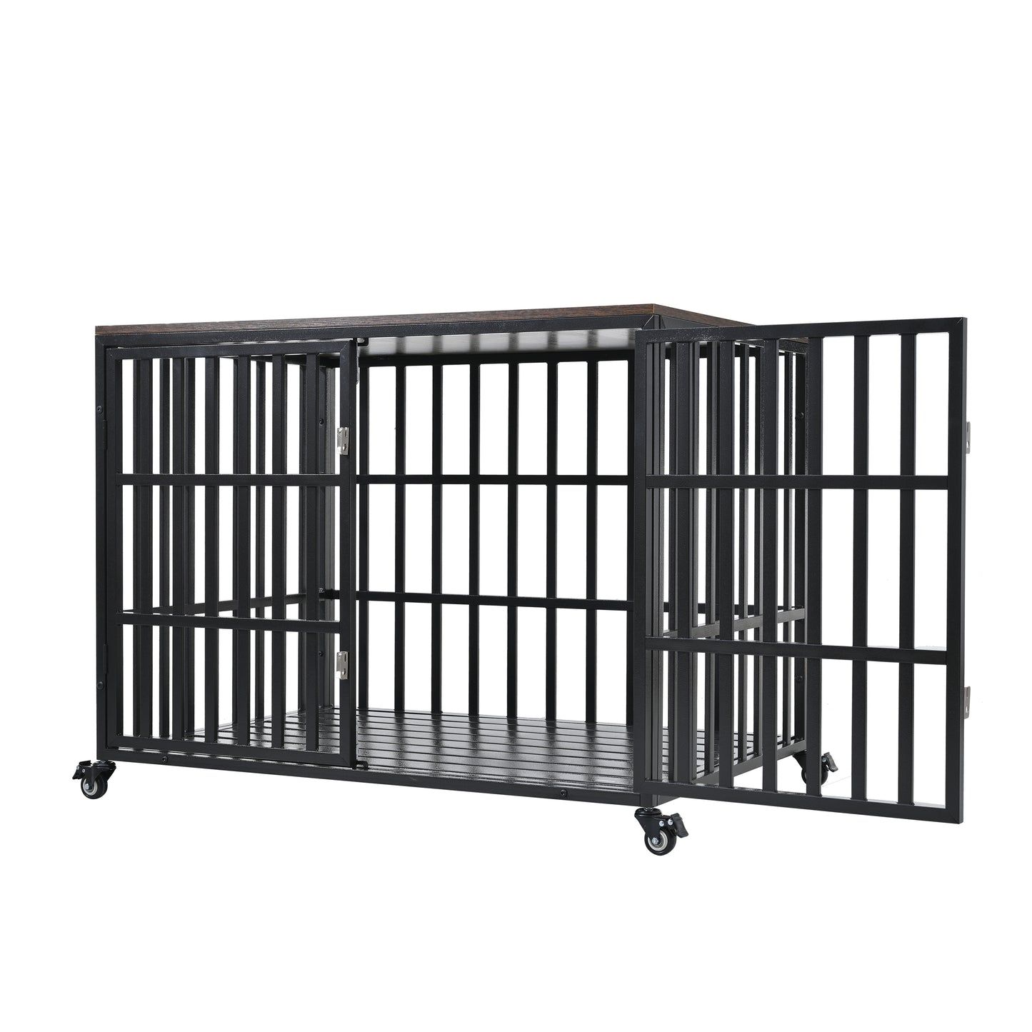 42" Heavy Duty Dog Crate for Large Medium Dogs, Furniture Style cage with 4 Lockable Wheels and 2 Locks, Decorative Pet House Wooden Cage Kennel Furniture Indoor