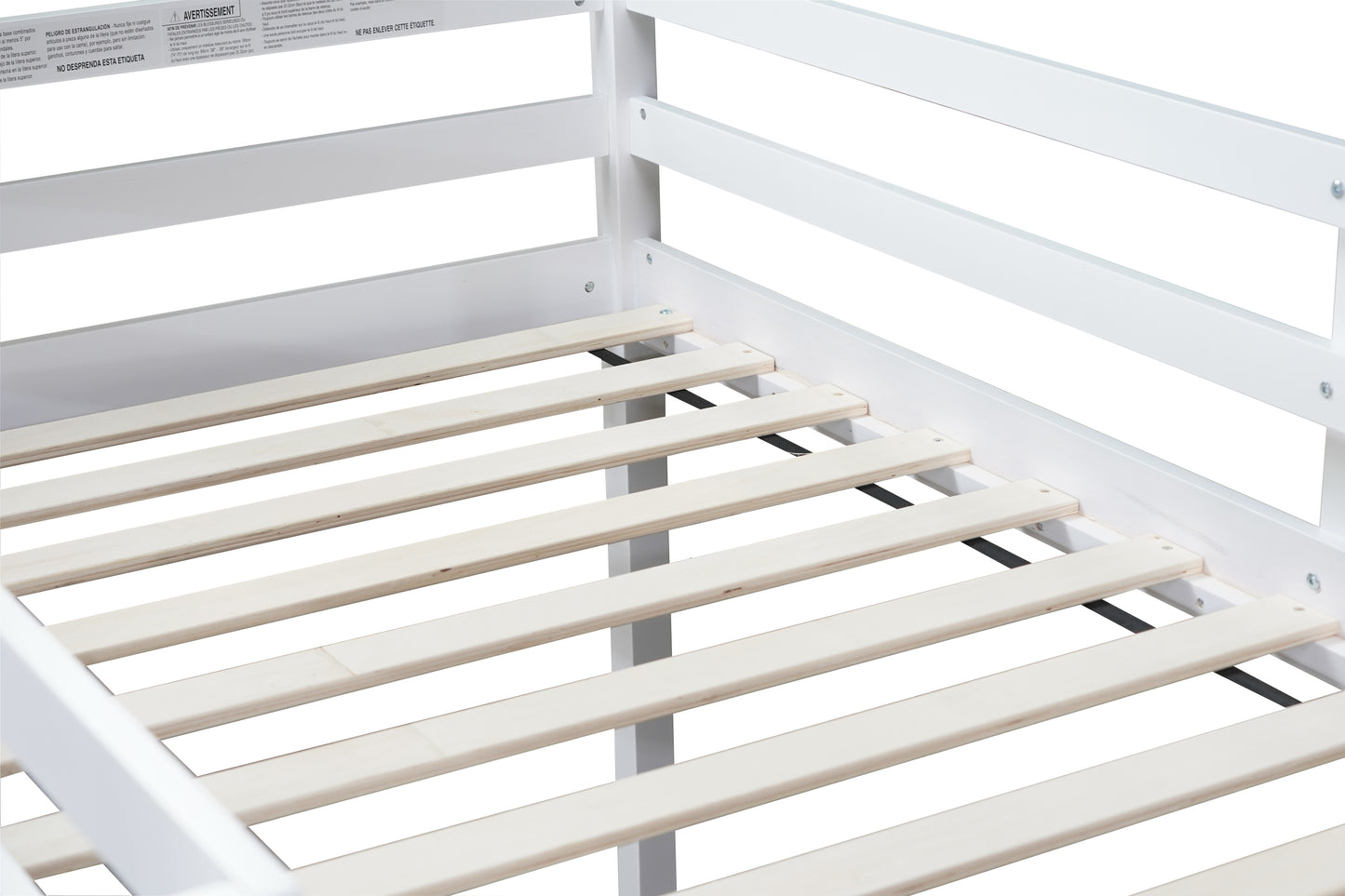 Solid Wooden, Rubber Wooden Twin Loft Bed with Ladder, Bed Platform of Strengthened Slats , White