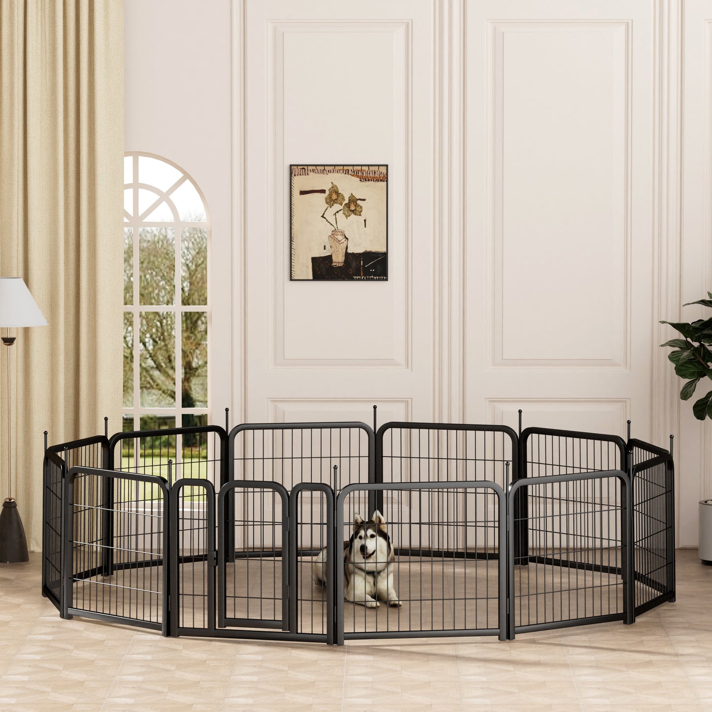 Dog Playpen Outdoor, 12 Panel Dog Fence 24" Pet Pen for Small Dogs Pet Exercise Pen for Puppy/Rabbit/Small Animals Portable Playpen for RV Camping Garden Yard, Indoor. Black, 22.2'' W x 23.6'' H.