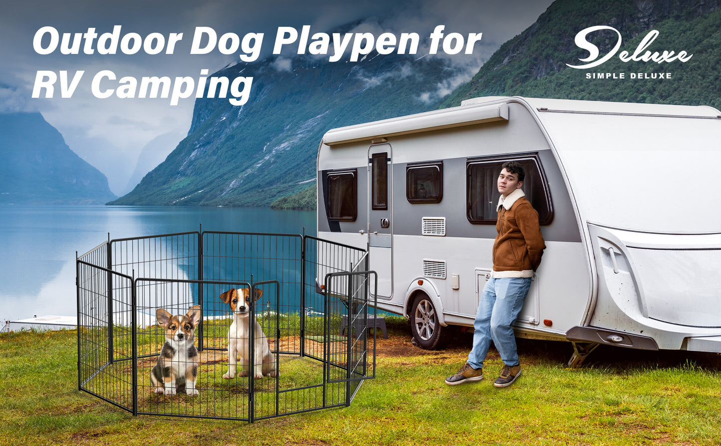 Dog Playpen Indoor Outdoor, 32" Height 8 Panels Fence with Anti-Rust Coating, Metal Heavy Portable Foldable Dog Pen for Large, Medium Small Dogs RV Yard Camping