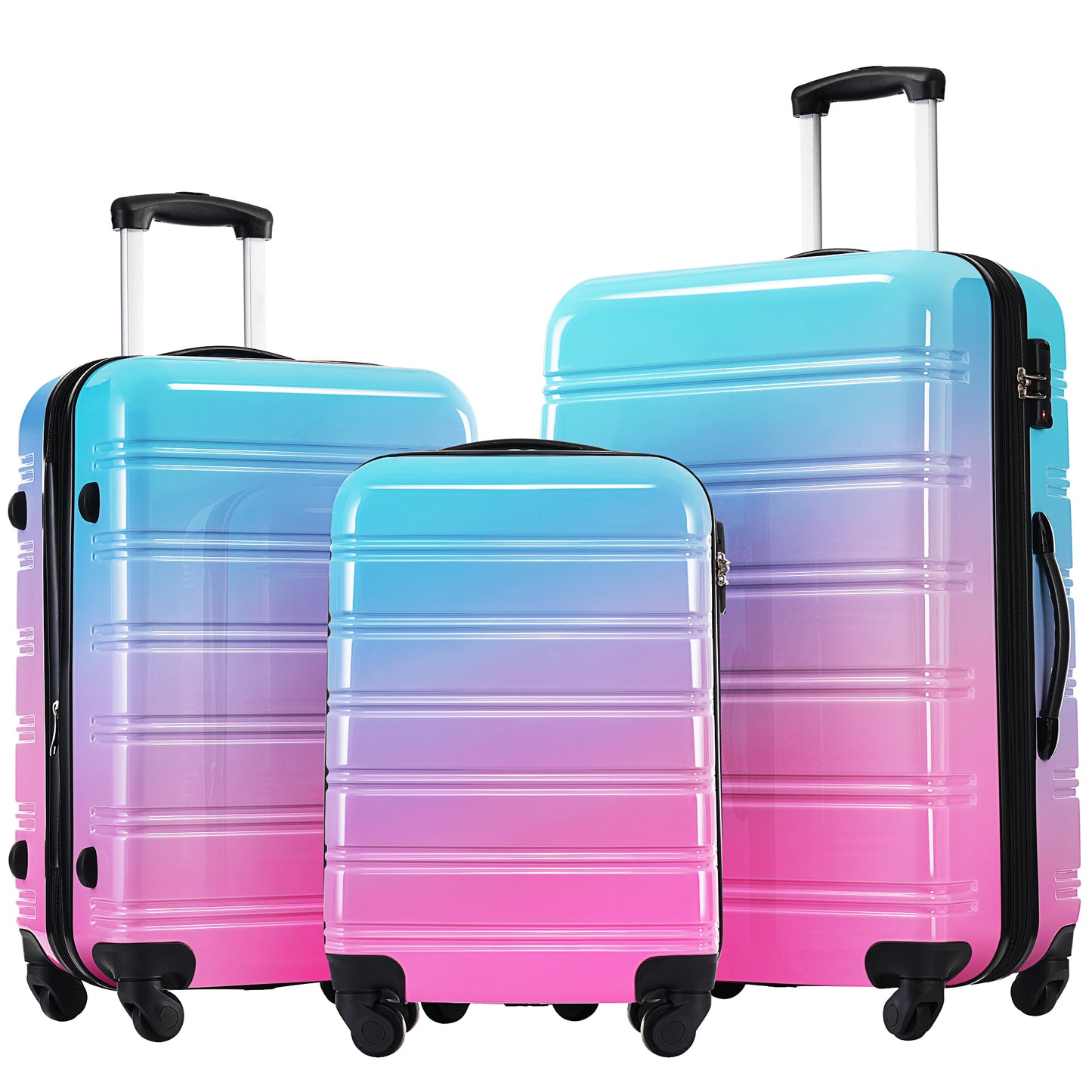 Hardshell Luggage Sets 3 Piece Gradient Color Expandable Suitcase with Spinner Wheels and TSA Lock Lightweight 20' 24' 28' Available,Blue and Red