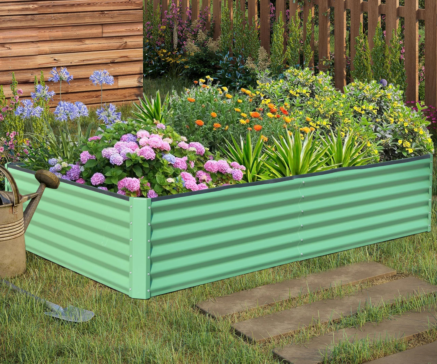 6x3x1.5ft Galvanized Raised Garden Bed, Outdoor Planter Garden Boxes Large Metal Planter Box for Gardening Vegetables Fruits Flowers, Green