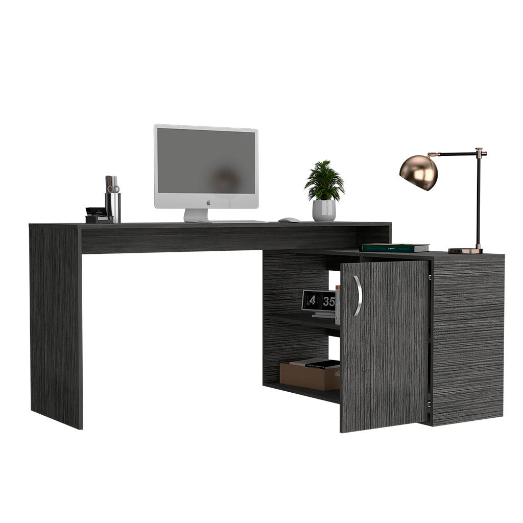 Axis Modern L-Shaped Computer Desk with Open & Closed Storage -Smokey Oak