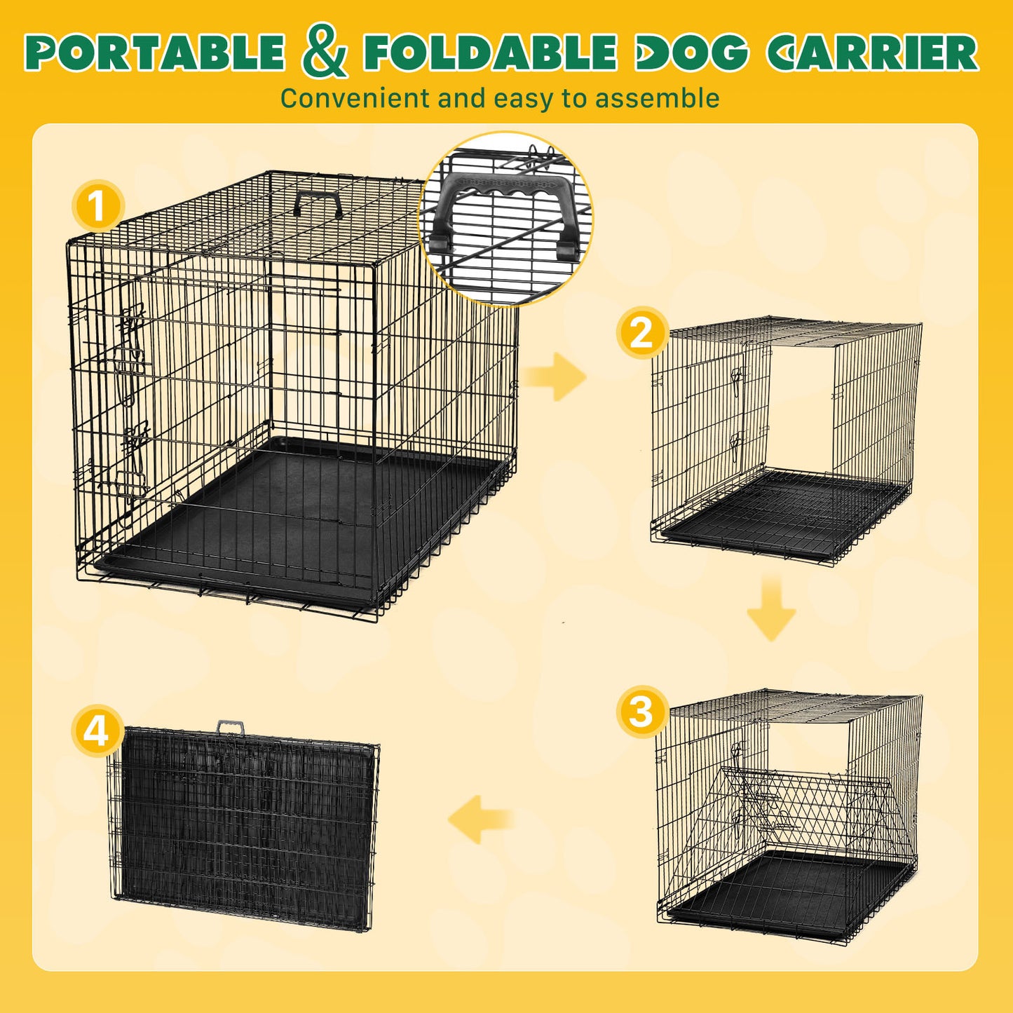 Dog Crate with Divider Panel,42 Inch Double Door Folding Metal Wire Dog Cage with Plastic Leak-Proof Pan Tray, Pet Kennel for Indoor