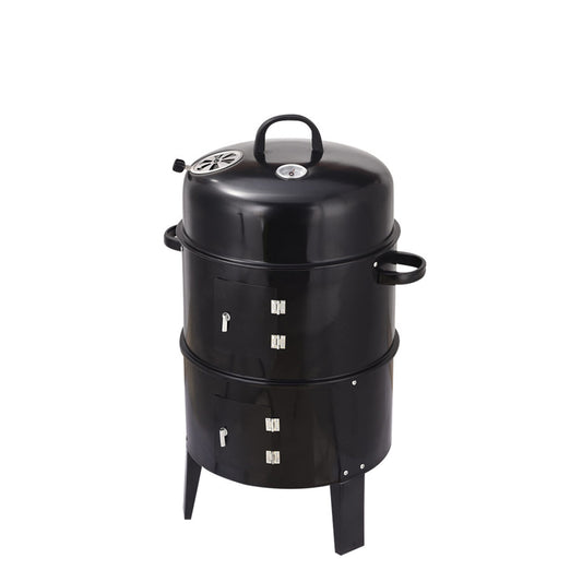 Outdoor double-layer grill, charcoal wood fired braising and smoking stove