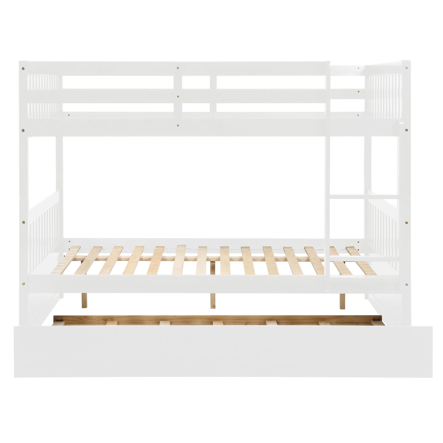 Full Over Full Bunk Bed with Trundle, Convertible to 2 Full Size Platform Bed, Full Size Bunk Bed with Ladder and Safety Rails for Kids, Teens, Adults,White(New Sku:W504S00212)