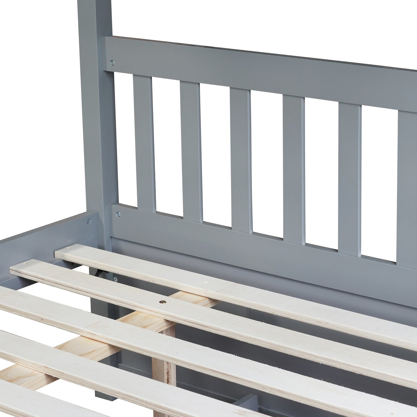 Full Over Full Rubber Wood Bunk Bed with Trundle, Ladder and Guardrails, Convertible to 2 Full Size Beds, with Twin Size Trundle ,Grey(Old Sku:W504S00250)