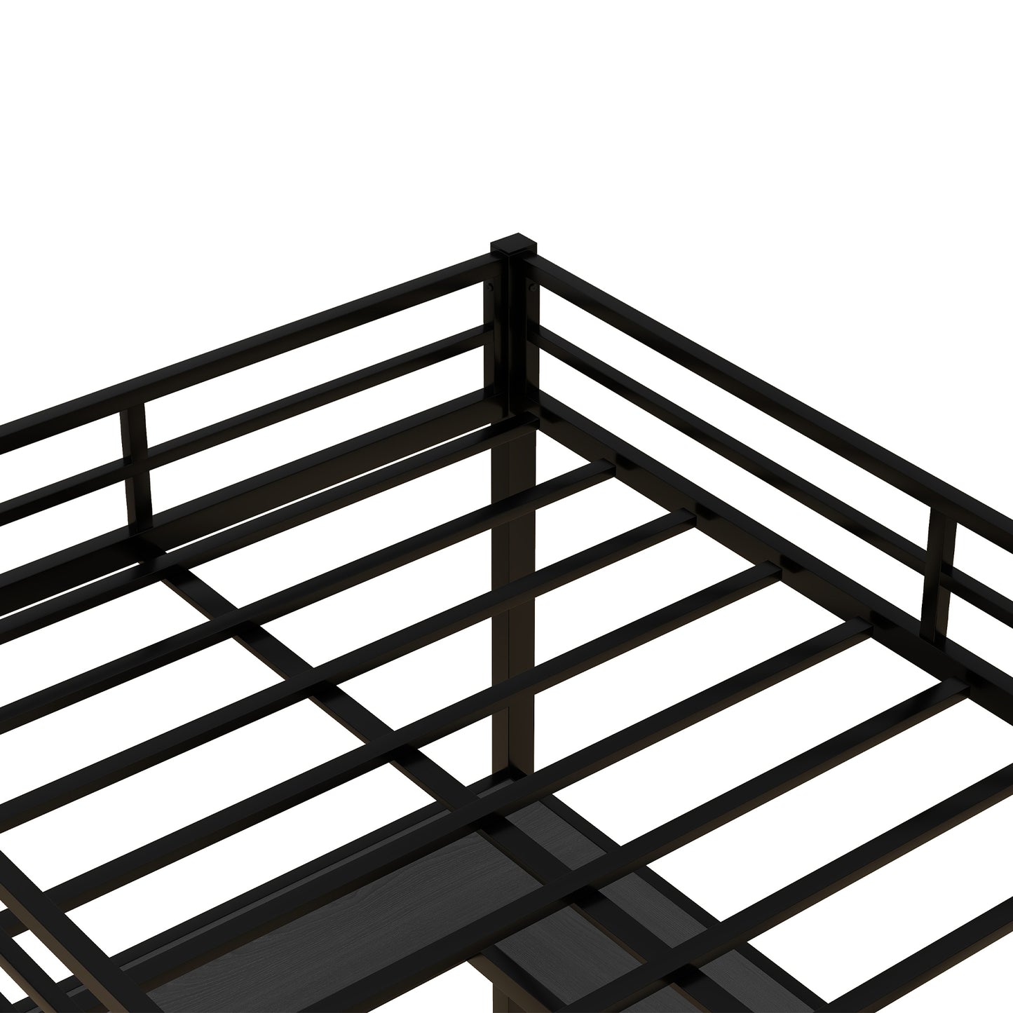 Full Metal Loft Bed with Desk and Shelves, Loft Bed with Ladder and Guardrails, Loft Bed Frame for Bedroom, Black with Black Desk