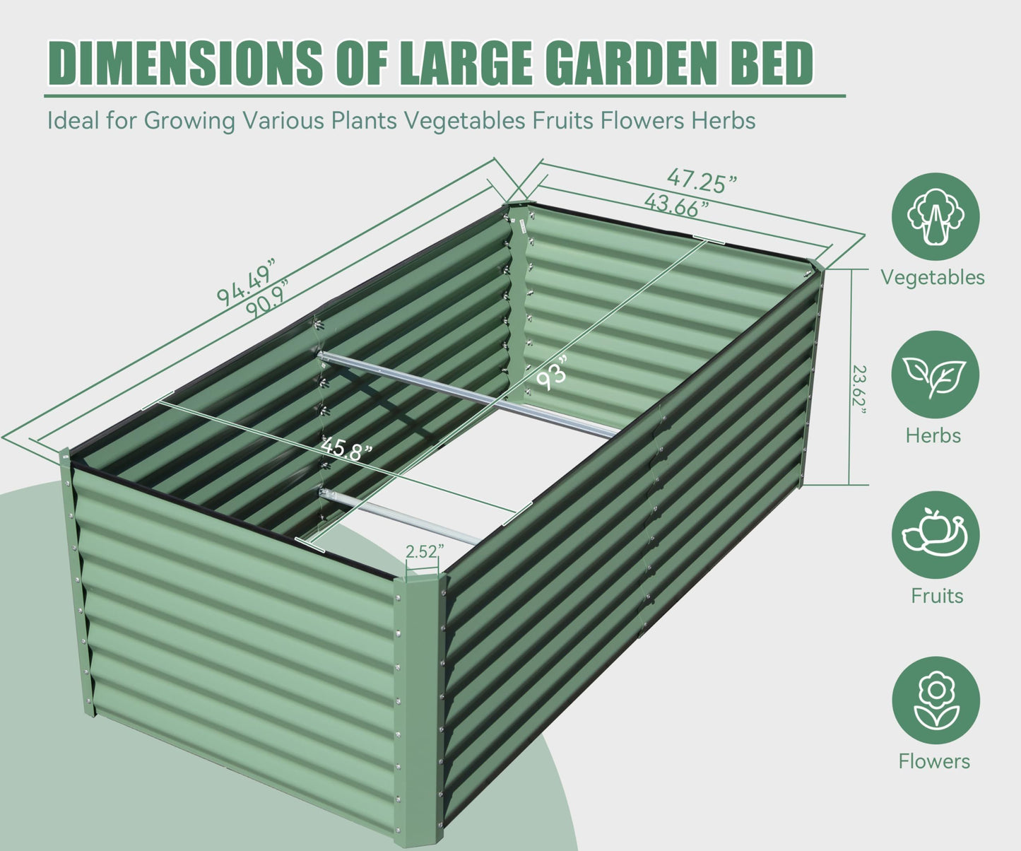 8x4x2 ft Galvanized Raised Garden Bed, Outdoor Planter Garden Boxes Large Metal Planter Box for Gardening Vegetables Fruits Flowers,Green