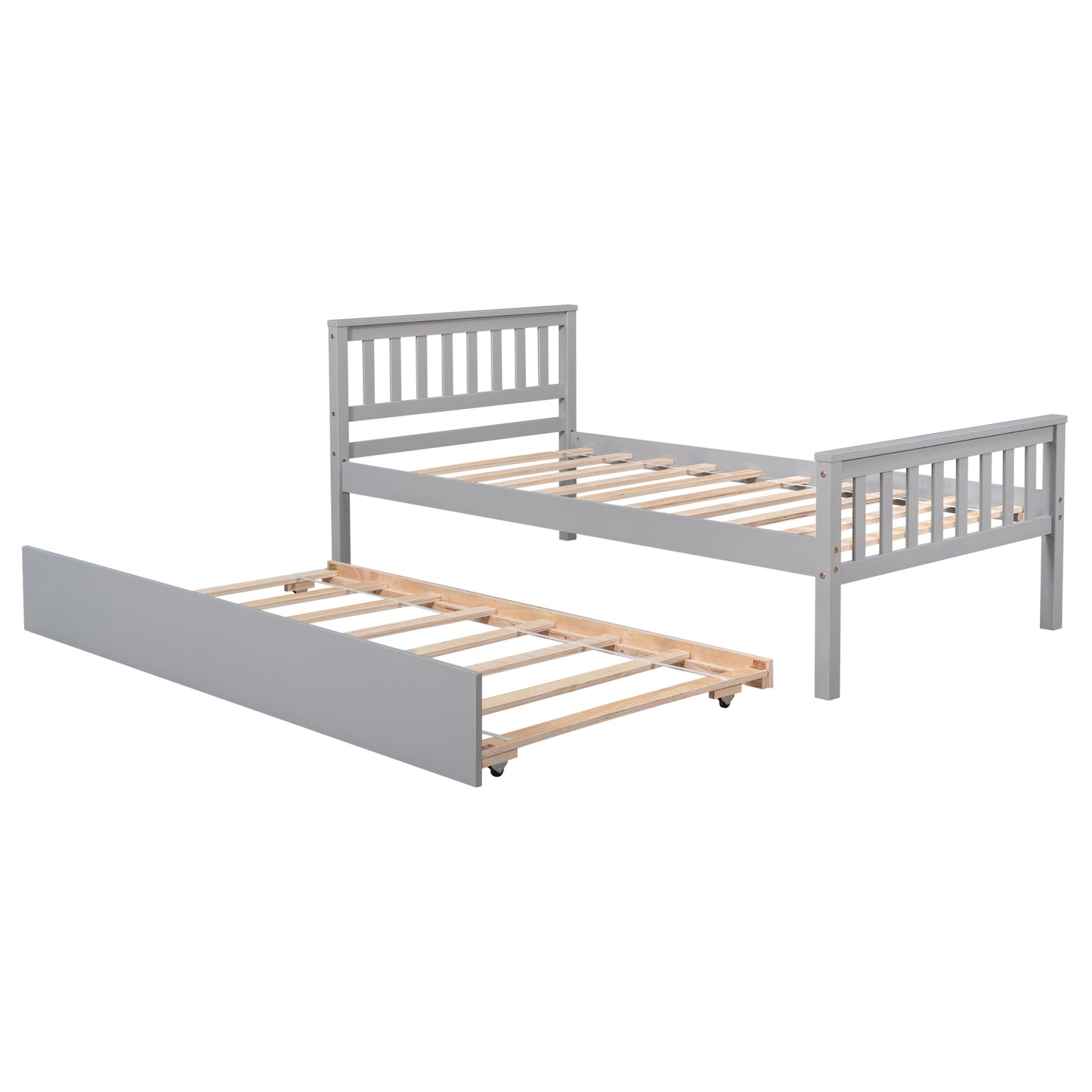 Twin Bed with Trundle, Platform Bed Frame with Headboard and Footboard, for Bedroom Small Living Space,No Box Spring Needed,Grey(Old SKU:W50422210)