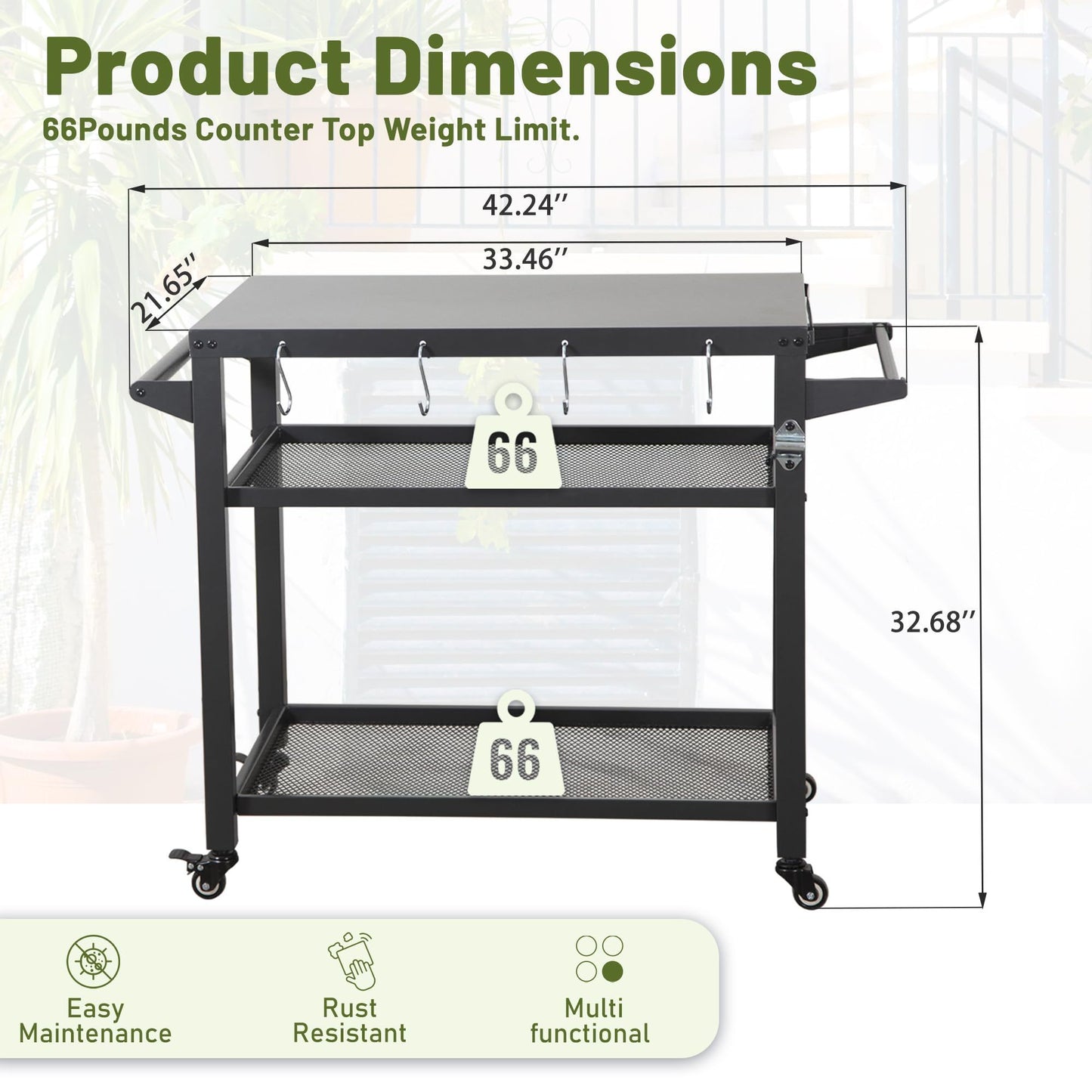 3-Shelf Outdoor Grill Table, Grill Cart Outdoor with Wheels, Pizza Oven Table and Food Prep Table, Blackstone Table with Propane Tank Hook, Grill Stand for Blackstone Griddle for Outside BBQ