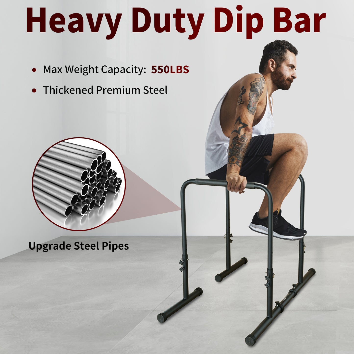 Power Tower Dip Station Pull Up Bar Stand Adjustable Height Heavy Duty Multi-Function Fitness Training Equipment