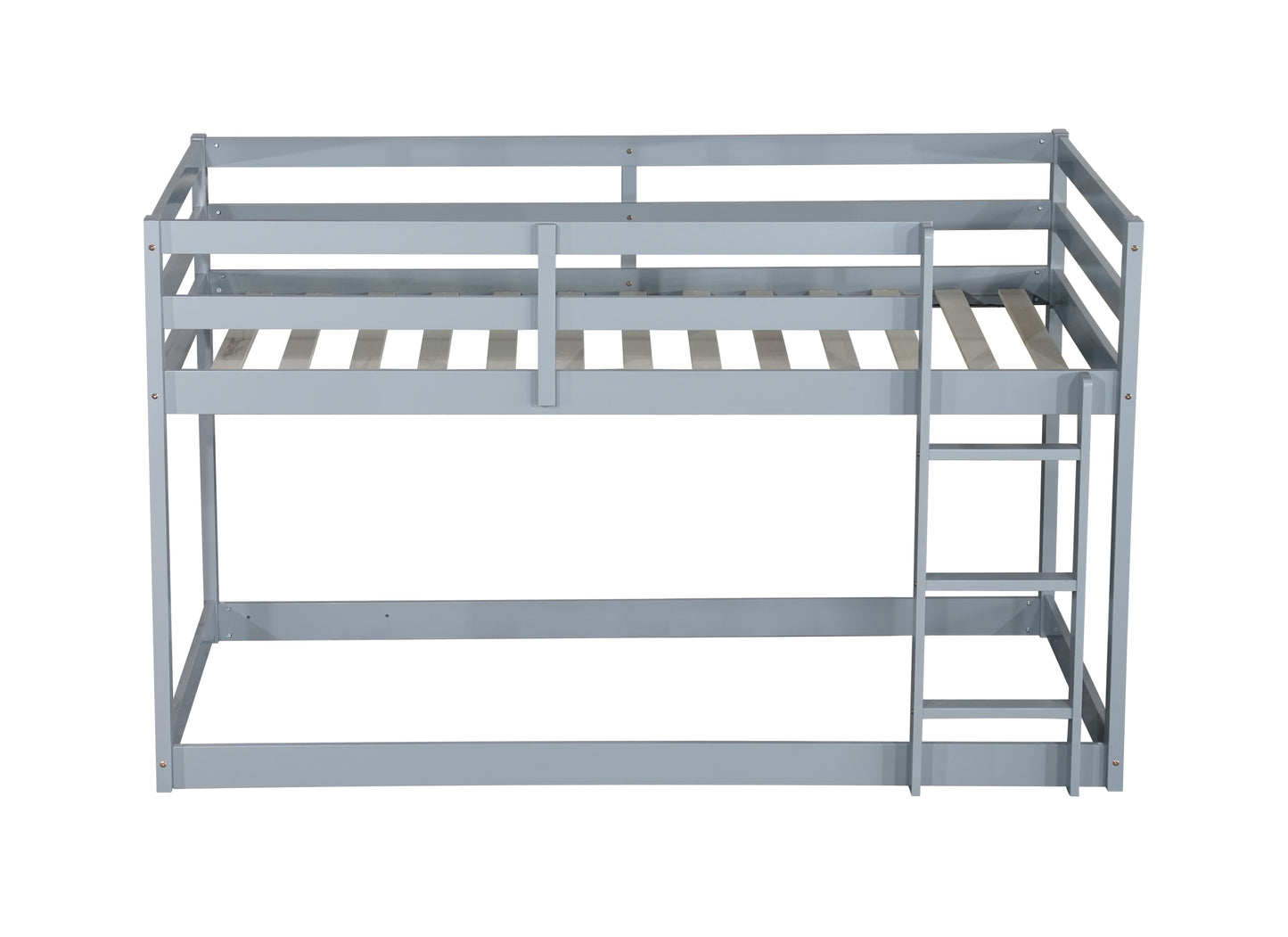 Solid Wooden, Solid Rubber Wooden Twin over Twin Loft Bed with Ladder, with Bed Platform of Strengthened Slats , Grey