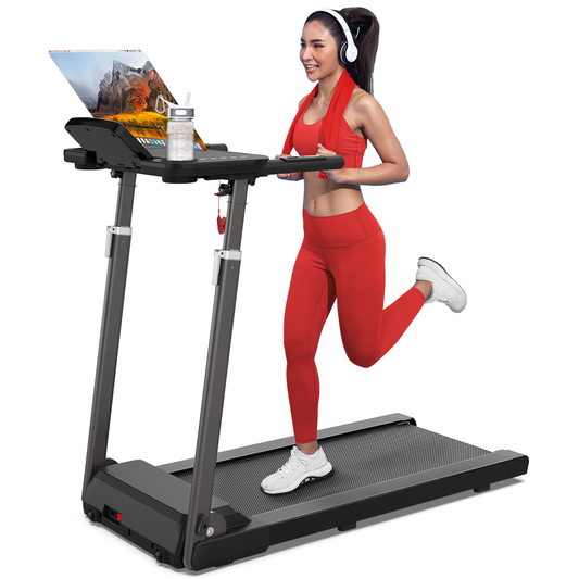 Treadmill with Desk Workstation & Adjustable Height, 300 LBS Weight Capacity, Folding Treadmill with Bluetooth Speaker , Portable Walking Pad Treadmill with Desktop for Home Office