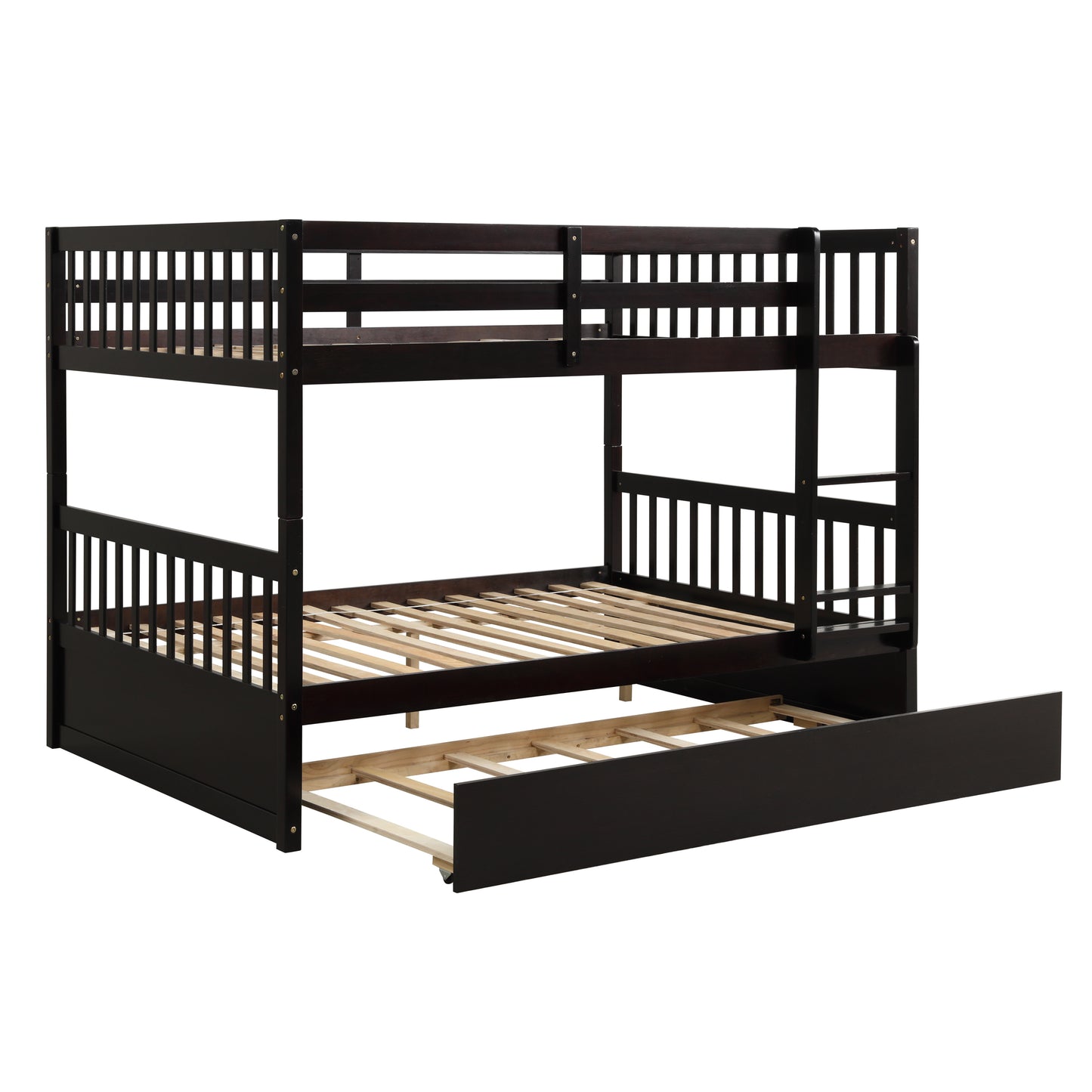 Full Over Full Bunk Bed with Trundle,Espresso