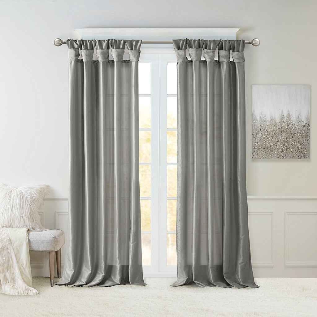 Twist Tab Lined Window Curtain Panel Charcoal 50x84'