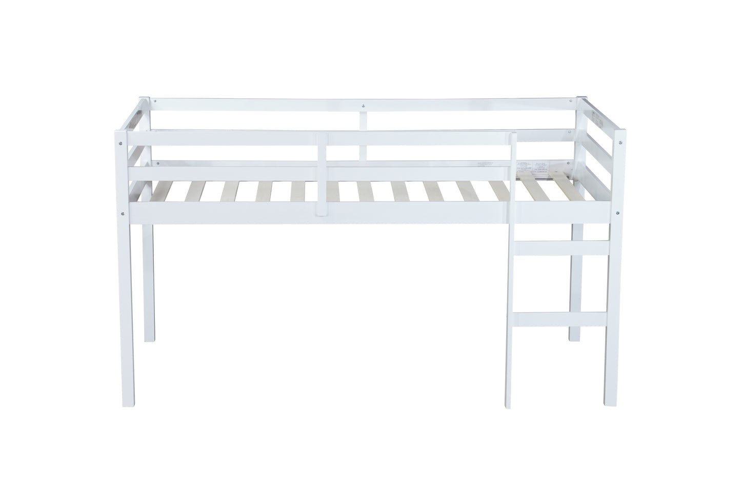 Solid Wooden, Rubber Wooden Twin Loft Bed with Ladder, Bed Platform of Strengthened Slats , White