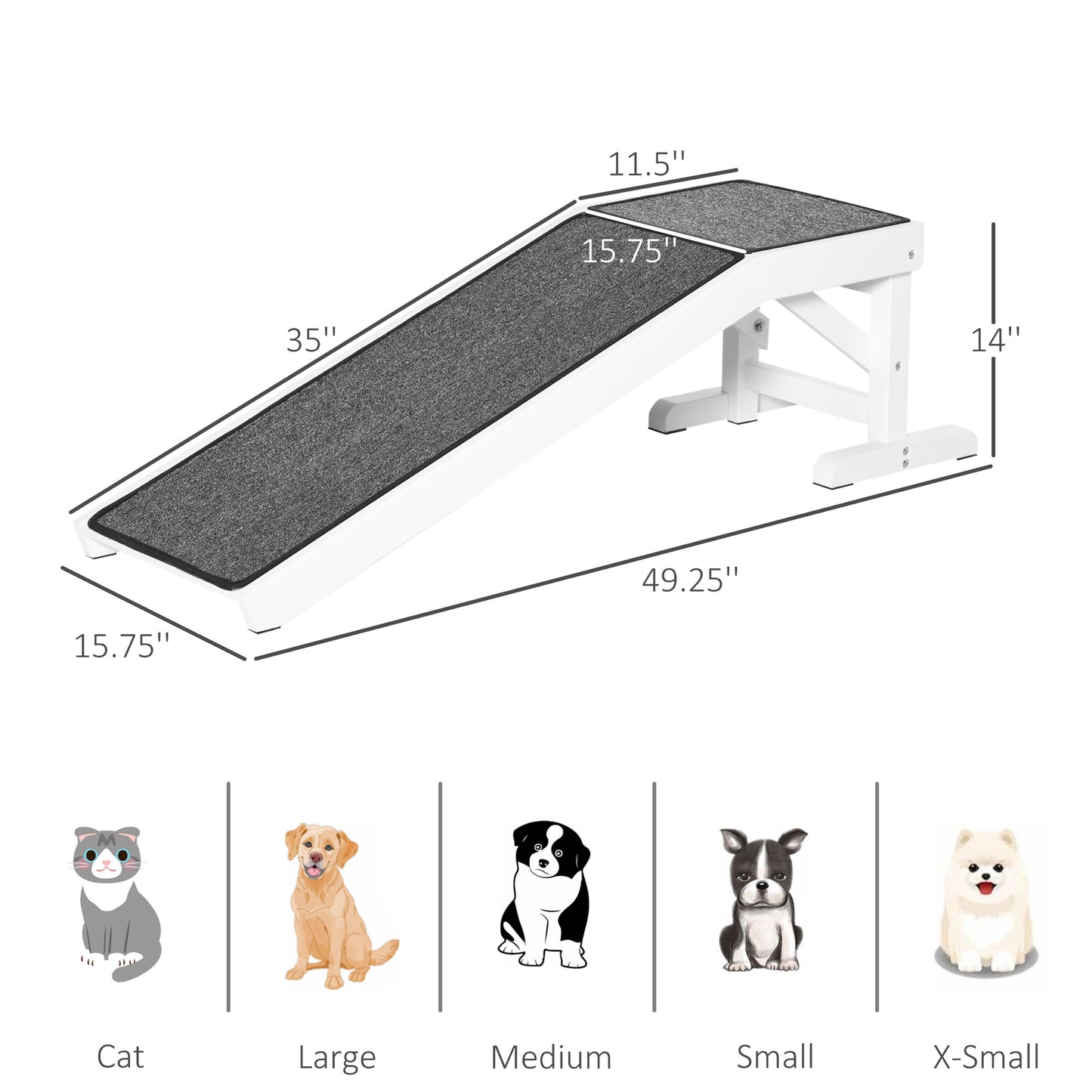 PawHut Dog Ramp for Bed, Pet Ramp for Dogs with Non-Slip Carpet and Top Platform, 49" x 16" x 14", White