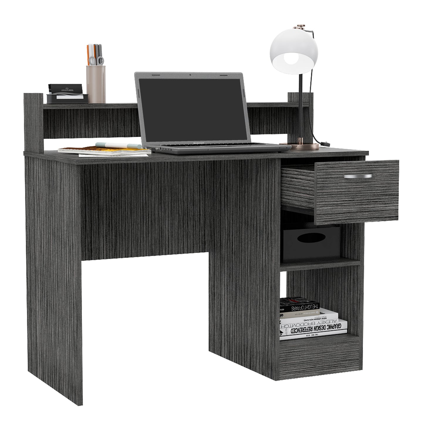 Manaos Writing Computer Desk , Multiple Shelves, One Drawer