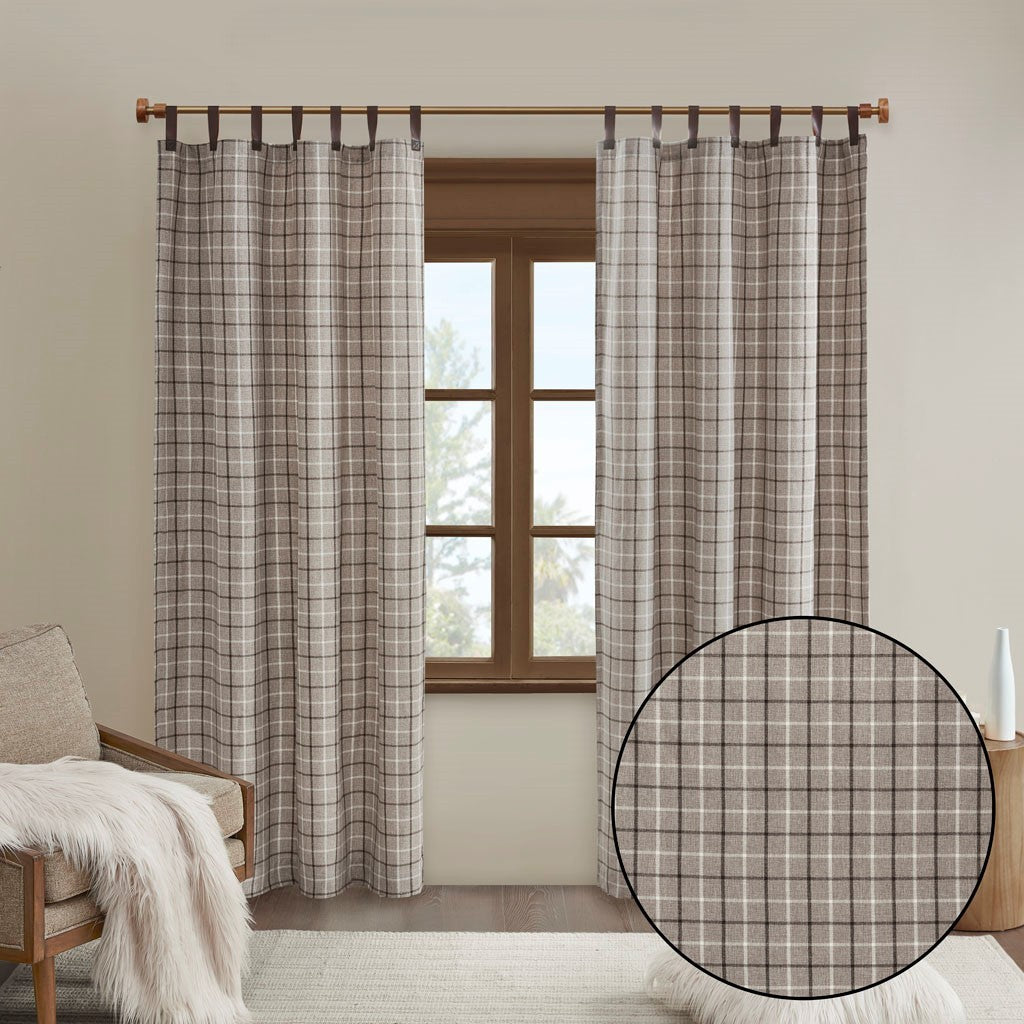 Plaid Faux Leather Tab Top Curtain Panel with Fleece Lining(Only 1 Pc Panel)