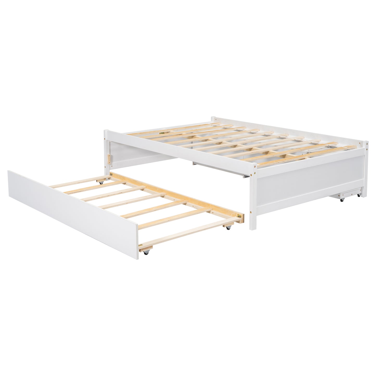 Full Size Storage Bed , Solid Wood Bed with Trundle, Under bed Storage Box of 2 Drawers, Shelves, and Nightstand ,White