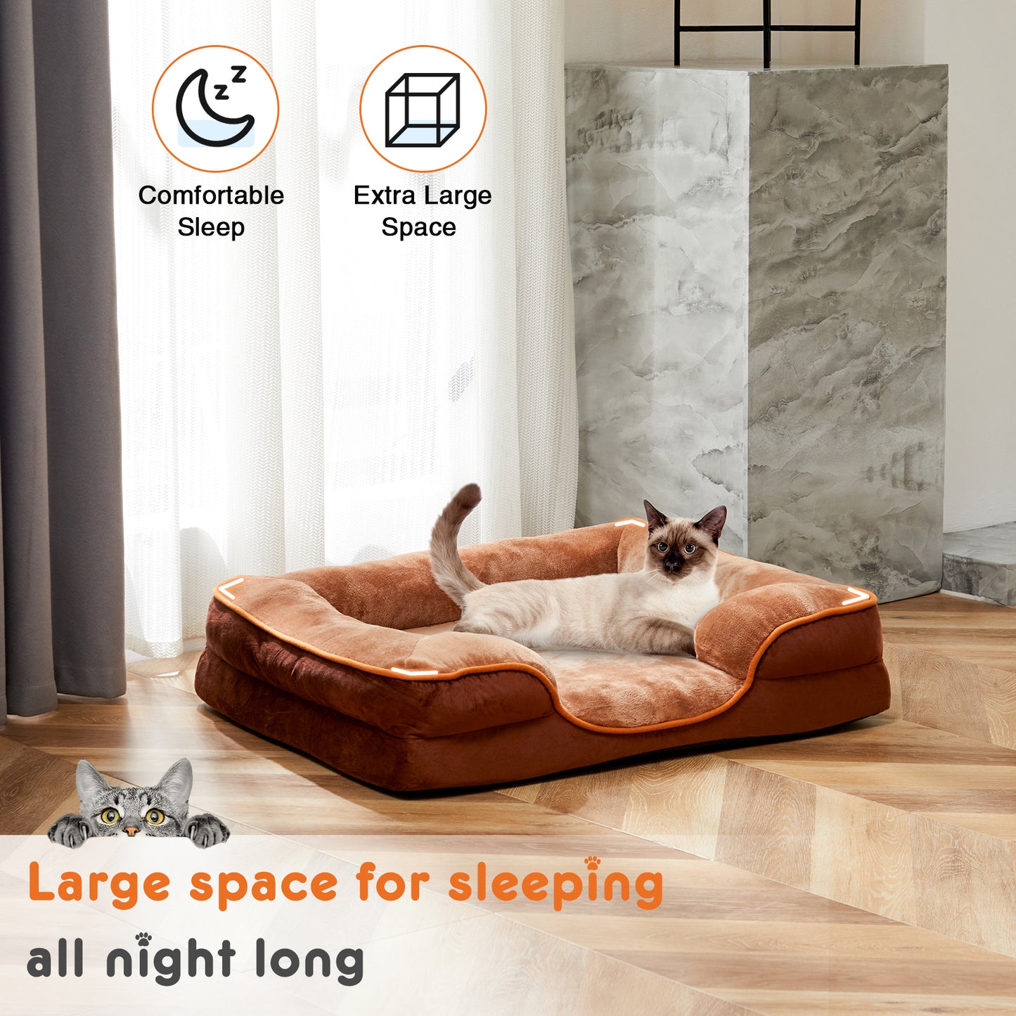 Memory Foam Pet Bed for Small Dogs & Cats with Washable Removable Cover Non-Slip Base Waterproof Liner Egg Crate Foam for Improved Sleep, Brown,Small