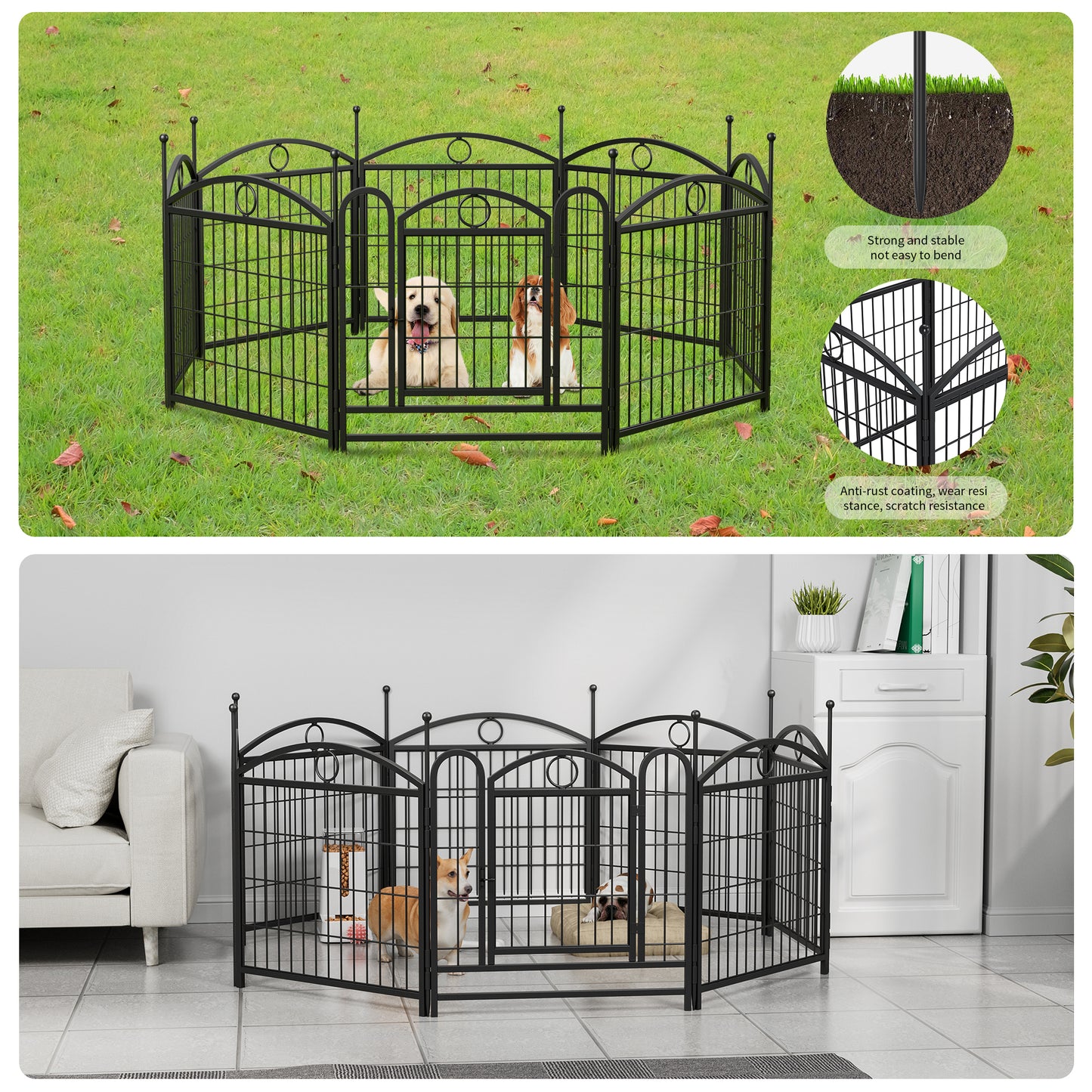 Dog Playpen Indoor 24 inch 8 Panels Metal Dog Pen Pet Dog Fence Outdoor Exercise Pen with Doors, Heavy Duty Dog Fence Puppy Pen for Large Medium Small Dogs Indoor Outdoor Foldable Pet Exercise Pen